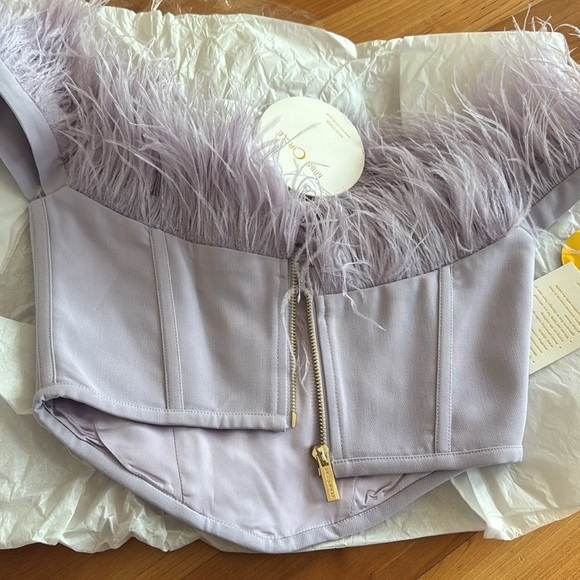 New Miss Circle Feather Top Oralia purple pastel lavender XS NWT Corset Ostrich - Picture 7 of 12